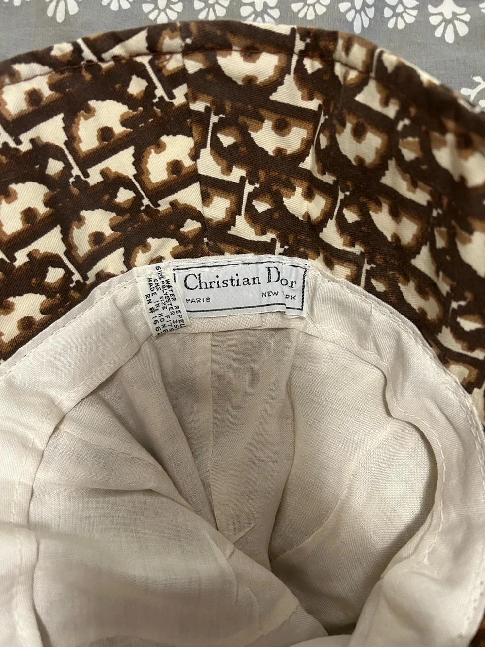 Christian Dior Vintage Brown and White Monogram Bucket Hat. Like New!